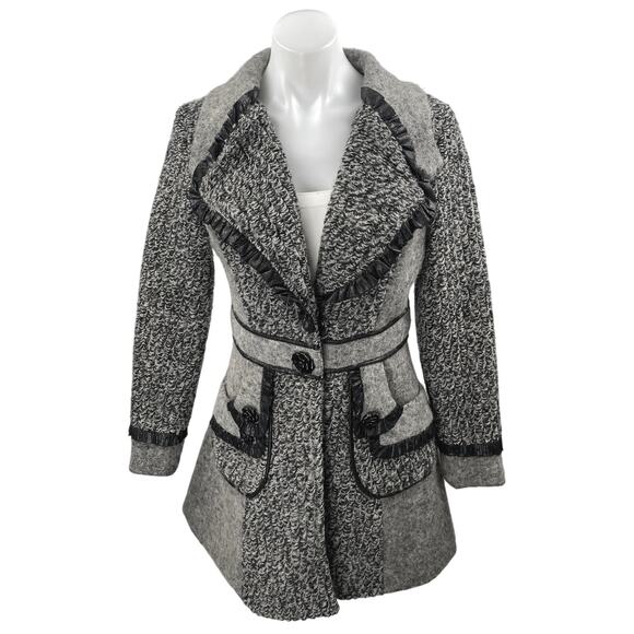 Tempo Paris Women's Gray Wool Collared Button Long Sleeve Sweater Coat Jacket S - Picture 1 of 5